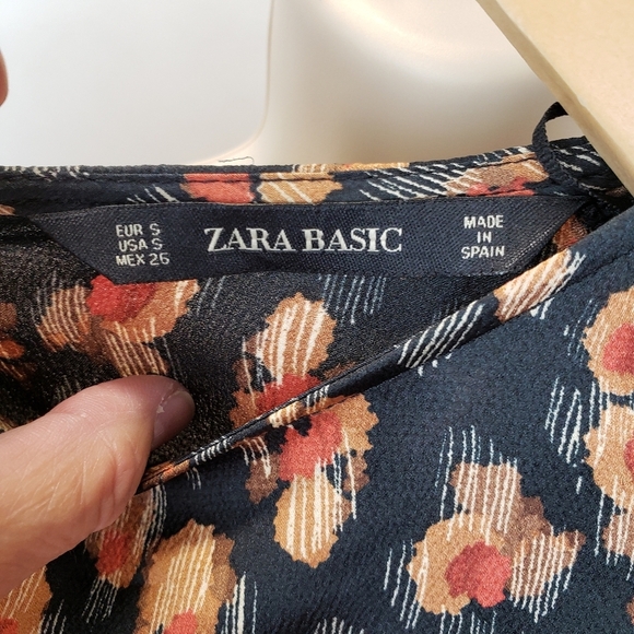 ZARA Black Brown Print Relaxed Dressy Blouse Top Size Small - Picture 6 of 10